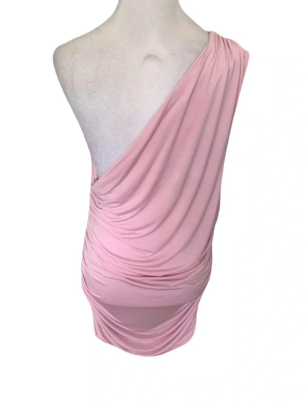Anthropologie Women’s Plus Size 1X One-Shoulder Ruched Mini Dress in Light Pink